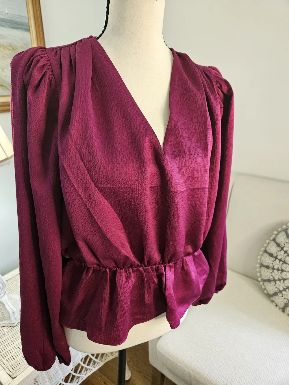 Express Magenta V-Neck Peplum Blouse P42